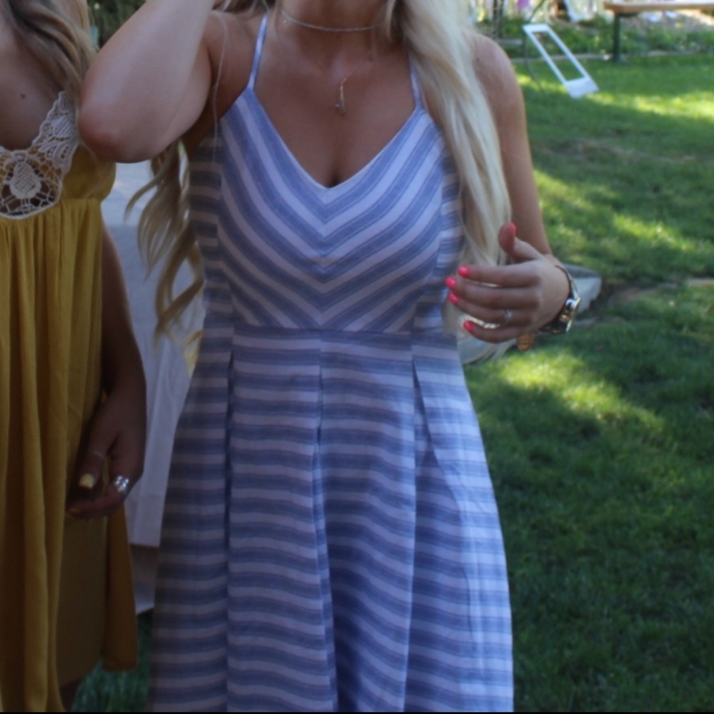 Blue and white striped dress